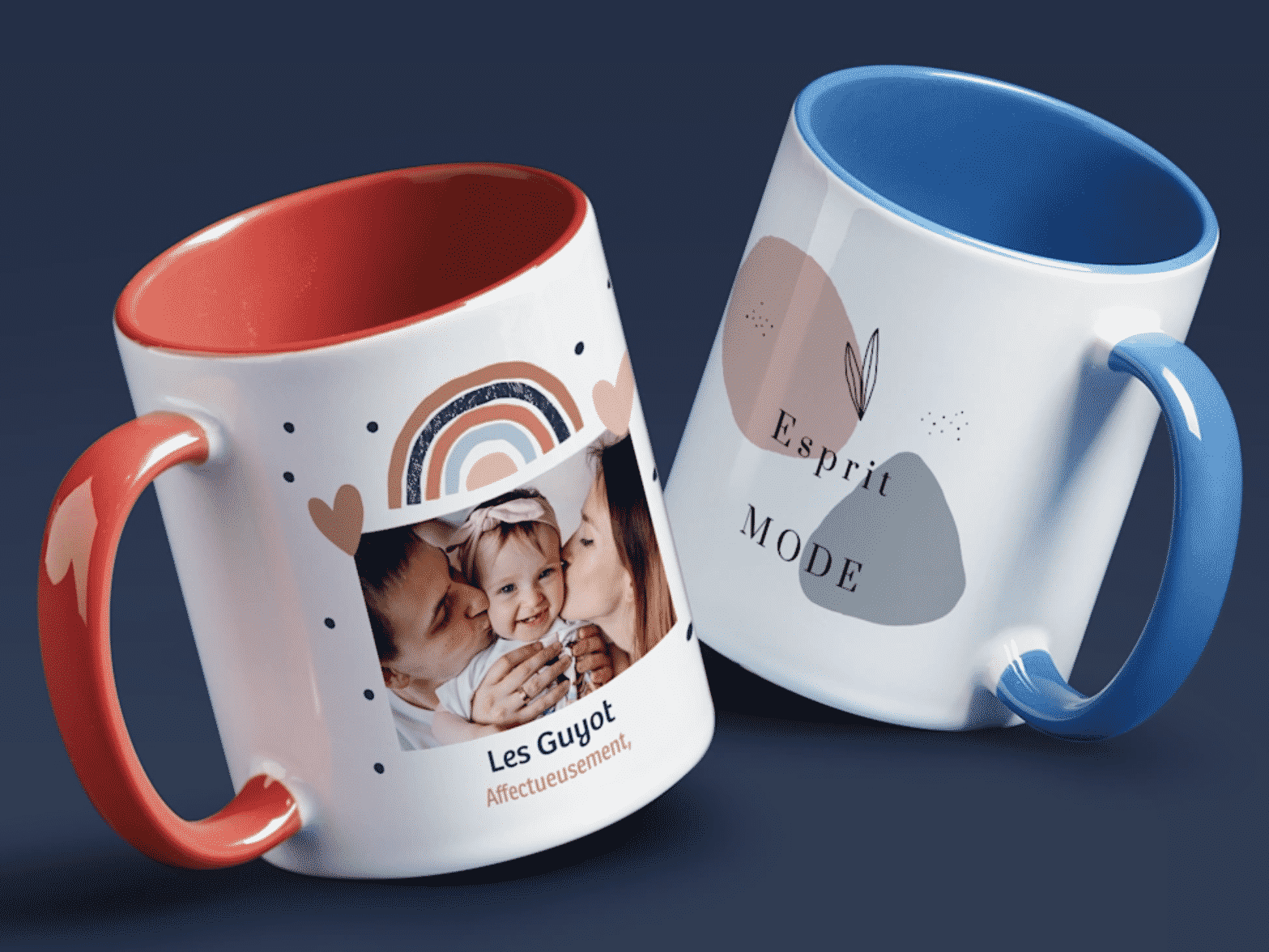 mugs personnalisés rouge et bleu