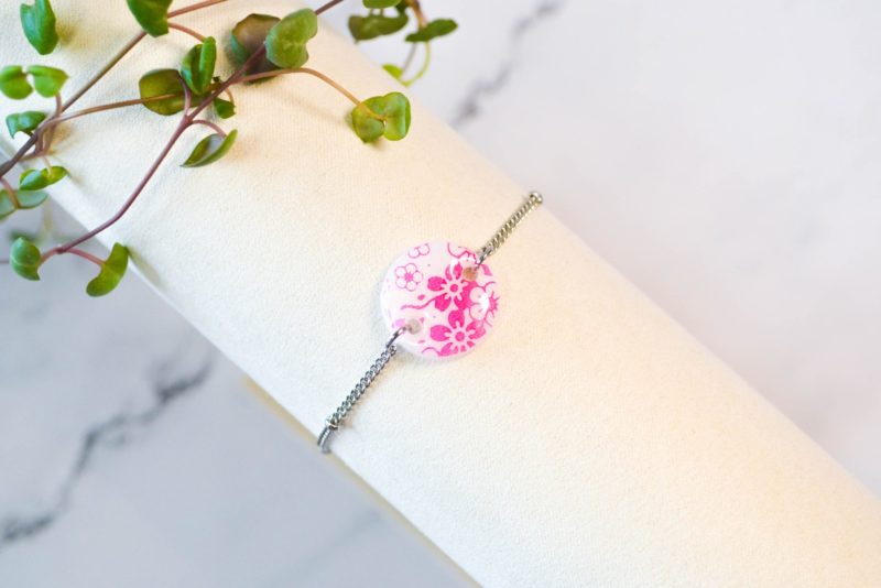 Bracelet Polymere Sakura Fuchsia argent scaled 1