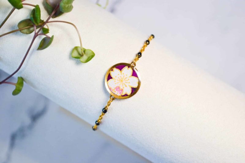 Bracelet Washi Murasaki Sakura chaine or et noir scaled 1