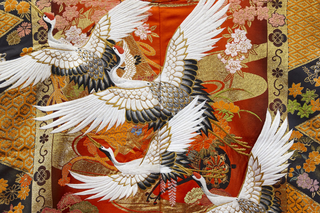 Tissu japonais en soie motif grue japonaise